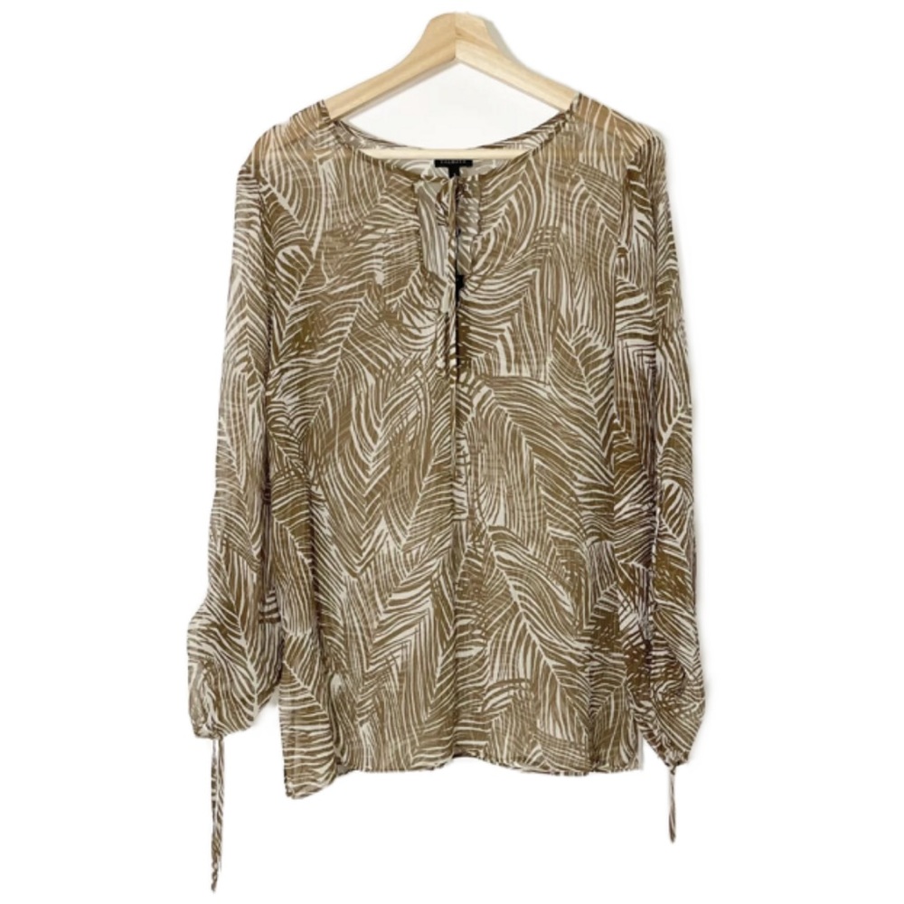 NWT Talbots Leaf Print Sheer Blouse Top Brown Sz S